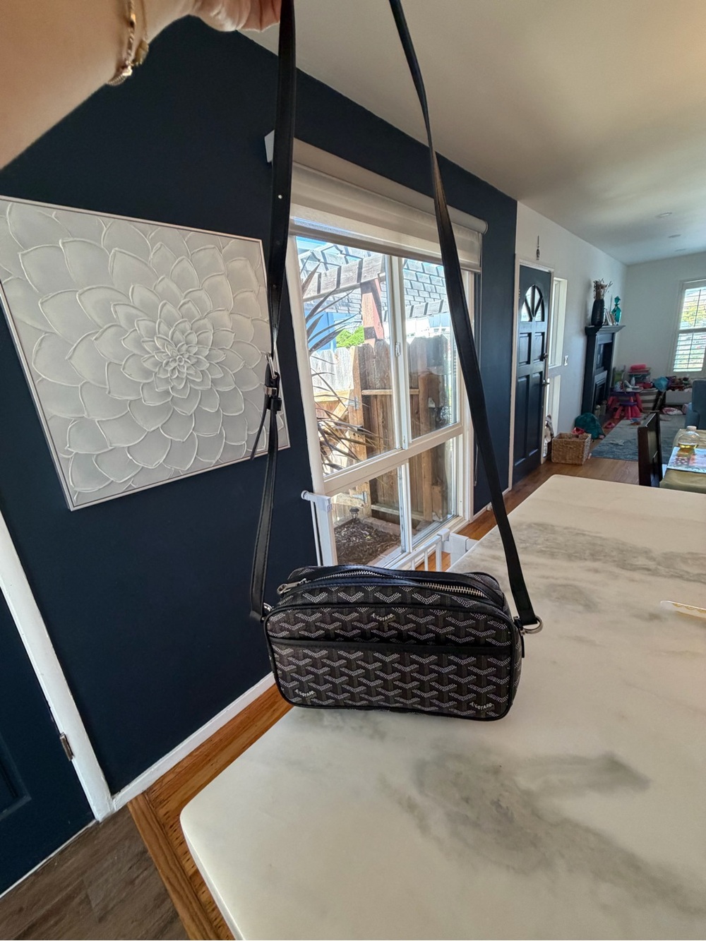 Black Patterned Crossbody Shoulder Bag
